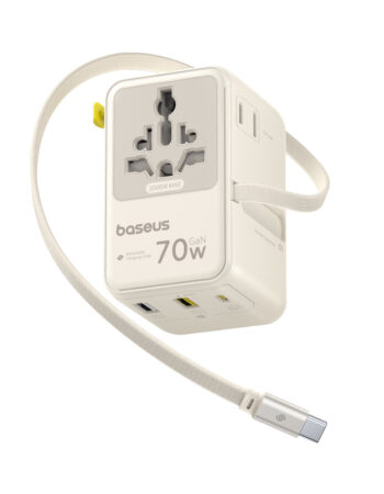 BASEUS Преходник от/към всички стандарти + ЗУ 220V 70W, 2A + 1C+ 2AC + Вграден кабел C, EnerCore CG11 /off-white/ - E0307E01