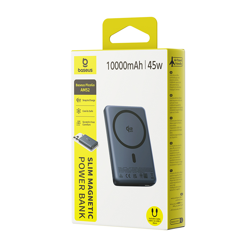 BASEUS Power Bank 10000 mAh, 45W, PicoGo AM52 Ultra-slim Qi2 Magnetic /черен/ - E0028Z00