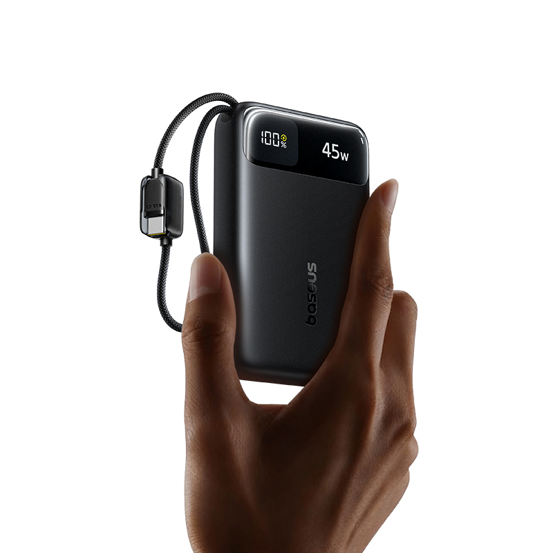 BASEUS Power Bank 20000 mAh, 45W + 2xC вградени кабели, EnerFill FC11 /черен/ - E0031100