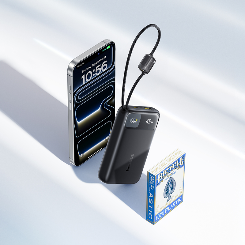 BASEUS Power Bank 20000 mAh, 45W + 2xC вградени кабели, EnerFill FC11 /черен/ - E0031100