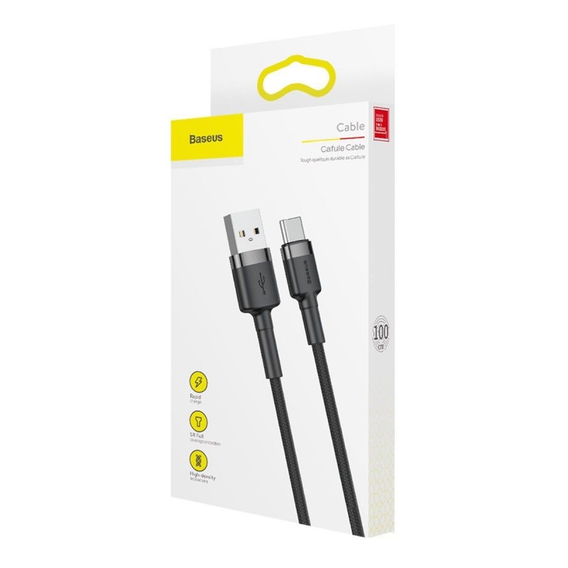 BASEUS Кабел USB-A - Type-C, 1м, 3A, CAFULE, CATKLF-B91 /черен + червено/