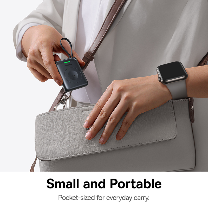 BASEUS Преносимо зарядно устройство Apple Watch EnerFill FW11 + вграден кабел Type-C /черен/ - E0205301