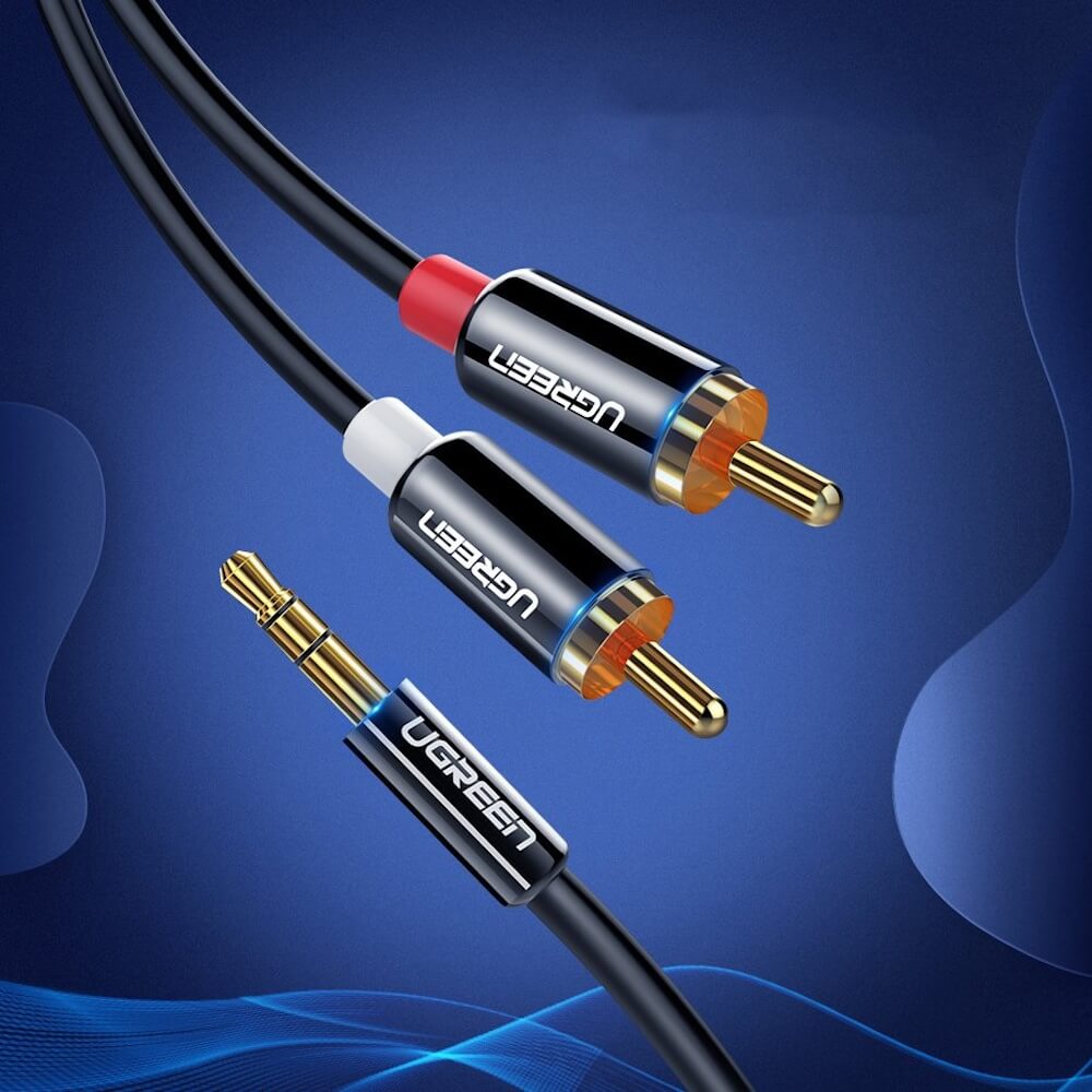 UGREEN Аудио кабел 2-в-1 от 2x RCA jack /м/ към 1x AUX/м/ 3.5mm, 3m /черен/ - AV116 / 10590