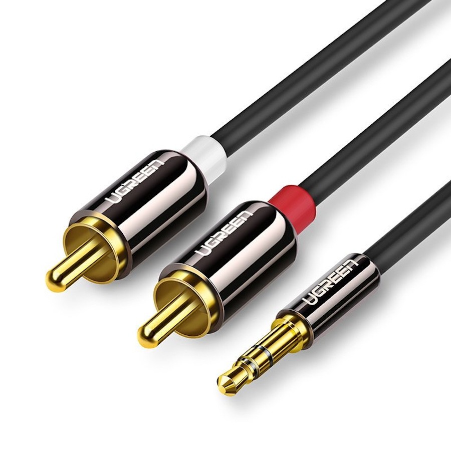 UGREEN Аудио кабел 2-в-1 от 2x RCA jack /м/ към 1x AUX/м/ 3.5mm, 1m /черен/ - AV116 / 10749