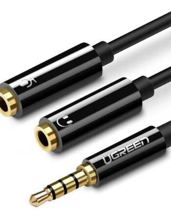 UGREEN Аудио кабел 2-в-1 от 2x AUX/ж/ 3.5mm към 1x AUX/м/ 3.5mm, 0,20m /черен/ - AV141 / 30620