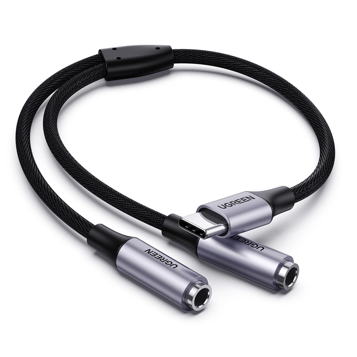 UGREEN Аудио кабел 2-в-1 от 2 x AUX/ж/ 3.5mm към Type-C/м/, 0,25m /сив/ - AV144 / 30732