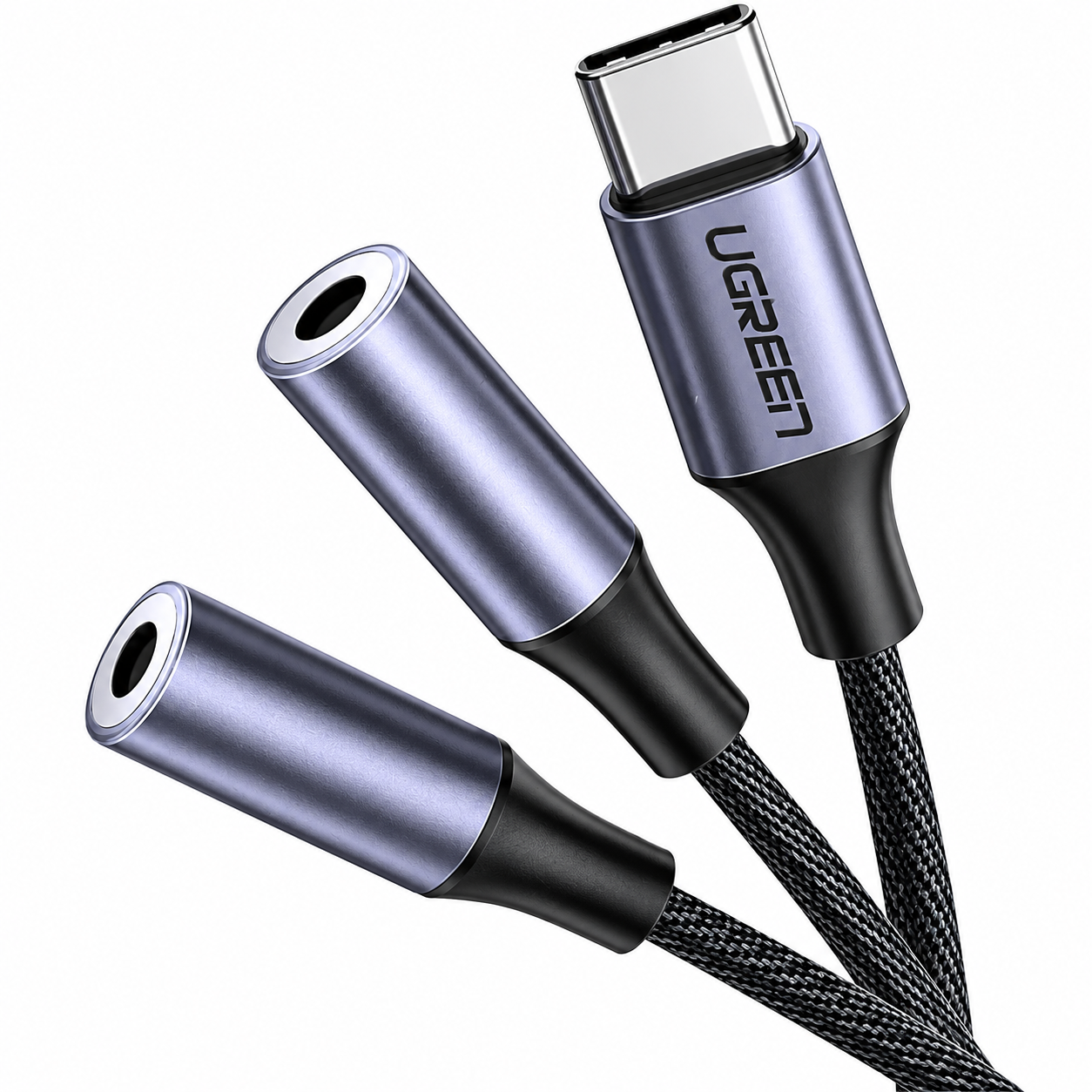 UGREEN Аудио кабел 2-в-1 от 2 x AUX/ж/ 3.5mm към Type-C/м/, 0,25m /сив/ - AV144 / 30732
