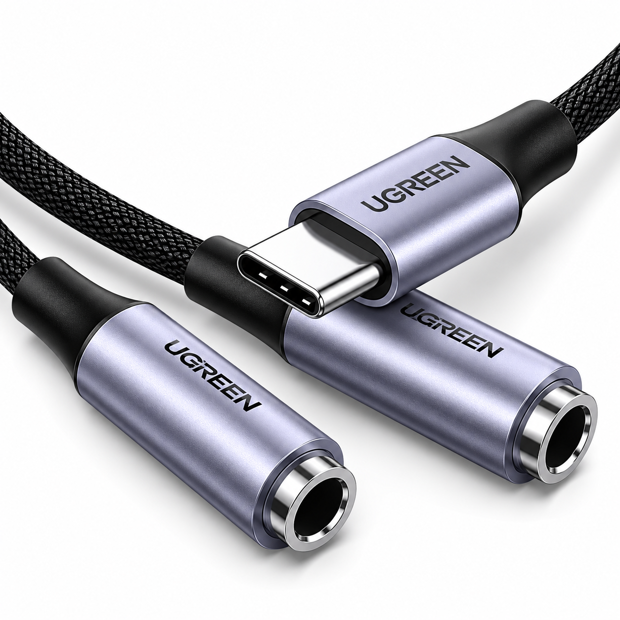 UGREEN Аудио кабел 2-в-1 от 2 x AUX/ж/ 3.5mm към Type-C/м/, 0,25m /сив/ - AV144 / 30732