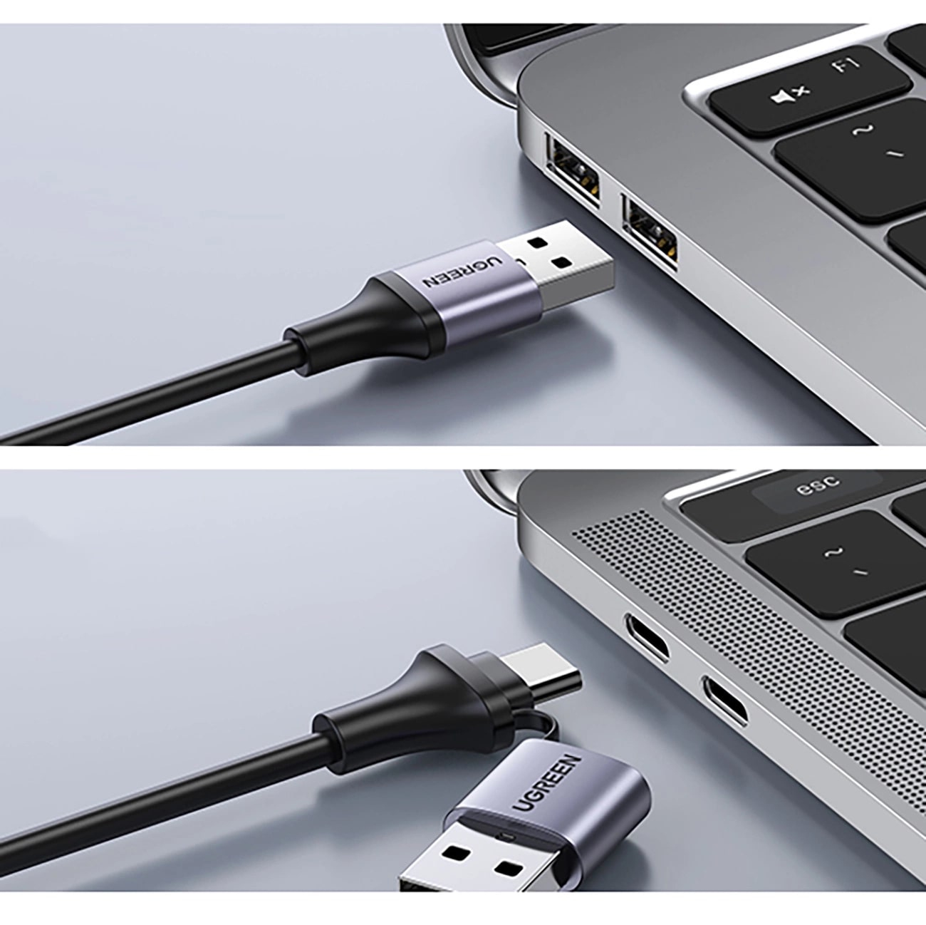 UGREEN Преходник Адаптер 2-в-1 от HDMI /ж/ към USB-A+ адаптер Type-C /м/, 1080p /сив/ - CM489 / 40189