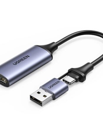 UGREEN Преходник Адаптер 2-в-1 от HDMI /ж/ към USB-A+ адаптер Type-C /м/, 1080p /сив/ - CM489 / 40189