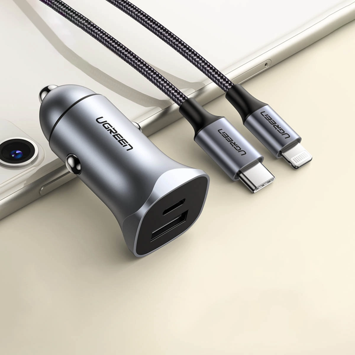 UGREEN 12V 30W, USB-A + USB-C /графит/ - CD130 / 40858