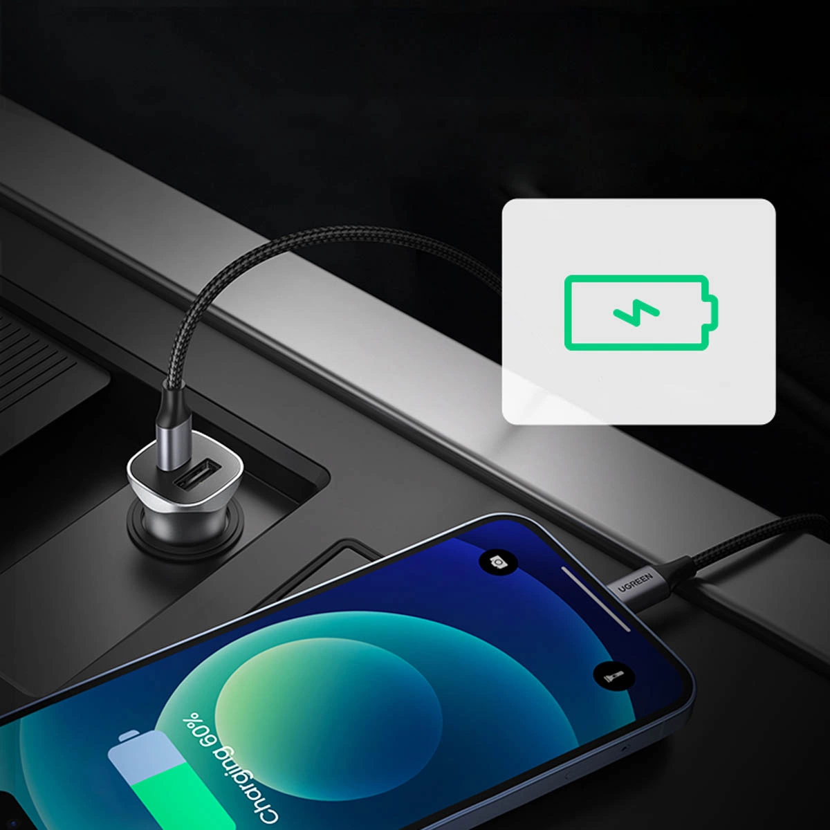 UGREEN 12V 30W, USB-A + USB-C /графит/ - CD130 / 40858