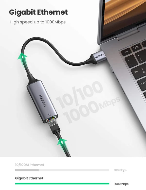 UGREEN Преходник Адаптер от USB-A 3.0 към RJ45 /ж/ /сив/ - CM209 / 50922
