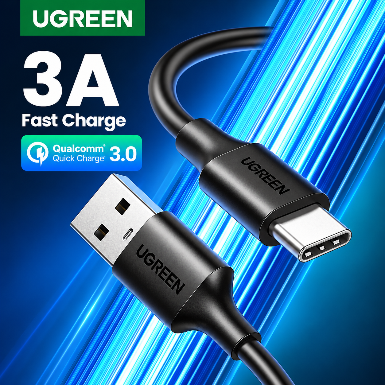 UGREEN Кабел USB-A - Type-C, 1м, 3A, Nickel plating /черен/ - US287 / 60116
