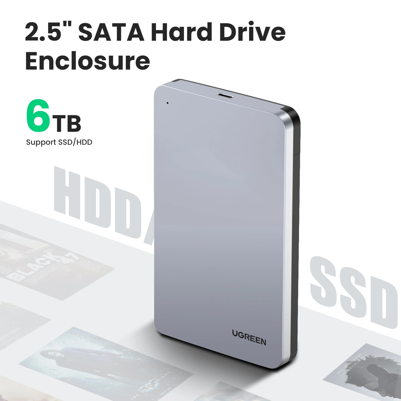UGREEN Кутия за външен хард диск + кабел Type-C - Type-C, HDD SSD, SATA 2.5 /сив/ - CM300 / 70499