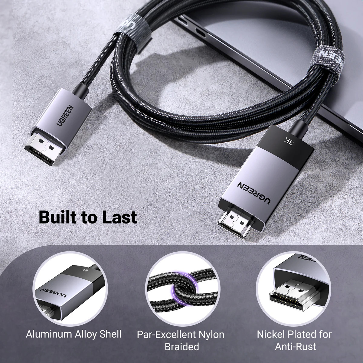 UGREEN Кабел HDMI /м/ - DP /м/, 2m. 8K /черен/ - DP115 / 80397